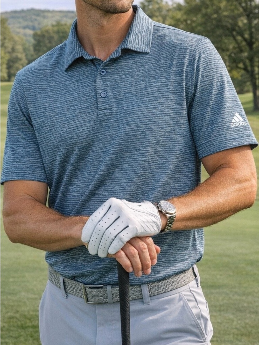 Adidas‎ Golf Polo XL Blue Gray Stripe Performance Shirt Mens Lightweight - Picture 1 of 8